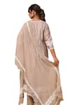 Gulabik Jaipur_Beige Handloom Chanderi Embellishment Lace V-neck Scallop Kurta And Dupatta Set _Online