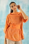 Buy_Twenty Nine_Orange Silk Woven Bandhani Cowl Neck Top _at_Aza_Fashions