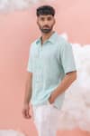 Buy_Runit Gupta_Blue Linen Cotton Embroidery Anchor Cloud Shirt _at_Aza_Fashions