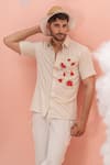 Buy_Runit Gupta_Beige Linen Cotton Embroidery Watermelon Shirt _at_Aza_Fashions