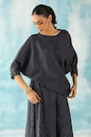 Buy_Twenty Nine_Grey Silk Woven Raidaana Bandhani Boat Neck Asymmetric Cowl Top _at_Aza_Fashions