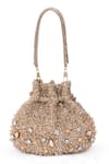 Shop_Beau Monde_Gold Crystal And Bead Embellished Potli Bag _at_Aza_Fashions