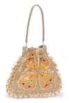 Buy_Beau Monde_Gold Bead And Sequin Patchwork Potli Bag _at_Aza_Fashions