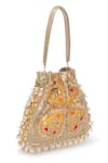 Shop_Beau Monde_Gold Bead And Sequin Patchwork Potli Bag _at_Aza_Fashions