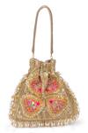 Buy_Beau Monde_Gold Bead And Sequin Embellished Potli Bag _at_Aza_Fashions