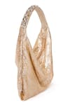 Beau Monde_Gold Metallic Mesh Prism Bag _Online_at_Aza_Fashions