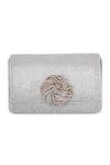 Beau Monde_Silver Rosette Embellished Clutch _Online_at_Aza_Fashions