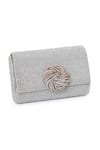 Buy_Beau Monde_Silver Rosette Embellished Clutch _Online_at_Aza_Fashions