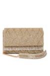 Buy_Beau Monde_Gold Droplets Geometric Tassel Embellished Clutch _at_Aza_Fashions