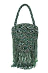 Shop_Beau Monde_Green Embroidery Ellipse Potli _at_Aza_Fashions