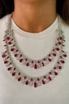 Buy_Prerto_Red Diamonds, Stones, Rhinestones Layered Ruby Tear Drop Necklace Set _at_Aza_Fashions