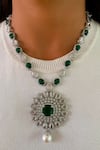 Prerto_Green Diamonds, Layered And Circle Embellished Pendant _Online_at_Aza_Fashions