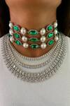 Buy_Prerto_Green Four Layered And Hexagon Emerald Pearl Choker _at_Aza_Fashions