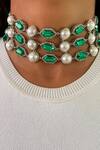 Prerto_Green Four Layered And Hexagon Emerald Pearl Choker _Online_at_Aza_Fashions