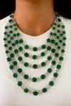 Buy_PRERTO_Green Diamonds, Stones Hexagon Emerald And Embellished Necklace Set_at_Aza_Fashions