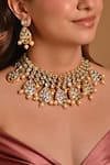 Shop_Raga Baubles_Gold Plated Kundan Meenakari Drop Pattern Choker Set _at_Aza_Fashions