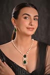 Buy_Raga Baubles_Emerald Green Stone Mother Of Pearl Embellished Pendant Necklace Set _at_Aza_Fashions