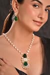 Shop_Raga Baubles_Emerald Green Stone Mother Of Pearl Embellished Pendant Necklace Set _at_Aza_Fashions