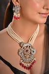 Shop_Raga Baubles_Red Kundan Bengal Tiger Pachi Carved Pendant Necklace Set _at_Aza_Fashions