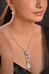 Shop_Raga Baubles_Emerald Green Zirconia Tear Drop Shaped Pendant Necklace Set _at_Aza_Fashions