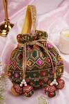 Buy_Swabhimann_Green Sequins, Embroidery Geometric Blossom Potli Bag _at_Aza_Fashions