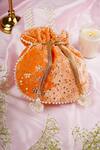 Buy_Swabhimann_Peach Sequins, Embroidery Blossom Velvet Potli Bag _at_Aza_Fashions
