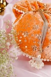 Shop_Swabhimann_Peach Sequins, Embroidery Blossom Velvet Potli Bag _at_Aza_Fashions