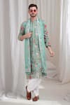 Buy_Aham-Vayam_Green Cotton Embroidered Floral Push Vihar Kurta Patiala Set _at_Aza_Fashions