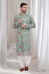 Buy_Aham-Vayam_Green Cotton Embroidered Floral Push Vihar Kurta Patiala Set _Online_at_Aza_Fashions