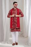 Buy_Aham-Vayam_Red Cotton Embroidered Geometric Floral Krish Kurta Churidar Set _at_Aza_Fashions