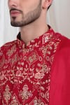 Aham-Vayam_Red Cotton Embroidered Geometric Floral Krish Kurta Churidar Set _at_Aza_Fashions