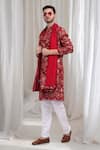 Buy_Aham-Vayam_Red Cotton Embroidered Geometric Floral Krish Kurta Churidar Set 