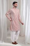 Shop_Aham-Vayam_Pink Cotton Embroidered Leaf Samaroh Kurta Patiala Set _Online_at_Aza_Fashions