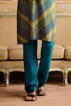 DiyaRajvvir_Blue Dola Silk Printed Chevron Mirror And Thread Embroidered Kurta & Pant Set _Online_at_Aza_Fashions