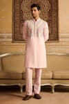 Buy_DiyaRajvvir_Pink Cotton Silk Embroidered Thread Cutdana And Kurta & Pant Set _at_Aza_Fashions