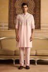 Shop_DiyaRajvvir_Pink Cotton Silk Embroidered Thread Cutdana And Kurta & Pant Set _at_Aza_Fashions