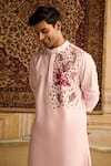 Shop_DiyaRajvvir_Pink Cotton Silk Embroidered Thread Cosmic Floral Kurta And Pant Set _at_Aza_Fashions