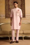 Buy_DiyaRajvvir_Pink Cotton Silk Embroidered Thread Big Floral Kurta And Pant Set _at_Aza_Fashions