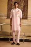 Shop_DiyaRajvvir_Pink Cotton Silk Embroidered Thread Big Floral Kurta And Pant Set _at_Aza_Fashions