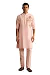 Buy_DiyaRajvvir_Pink Cotton Silk Embroidered Thread Big Floral Kurta And Pant Set _Online_at_Aza_Fashions