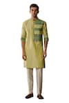 Buy_DiyaRajvvir_Green Cotton Silk Embroidered Thread Geometric Kurta And Pant Set _Online_at_Aza_Fashions