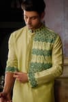 Shop_DiyaRajvvir_Green Cotton Silk Embroidered Thread Geometric Kurta And Pant Set _Online_at_Aza_Fashions