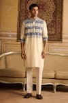 DiyaRajvvir_Ivory Cotton Silk Embroidered Thread Geometric Kurta And Pant Set _Online_at_Aza_Fashions