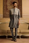 Buy_DiyaRajvvir_Grey Cotton Silk Embroidered Thread Floral Geometric Kurta And Pant Set _at_Aza_Fashions