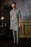 Buy_DiyaRajvvir_Grey Cotton Silk Embroidered Gunmetal Kurta And Pant Set _at_Aza_Fashions