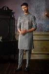 Shop_DiyaRajvvir_Grey Cotton Silk Embroidered Gunmetal Kurta And Pant Set _at_Aza_Fashions