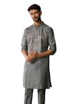 DiyaRajvvir_Grey Cotton Silk Embroidered Gunmetal Kurta And Pant Set _Online_at_Aza_Fashions