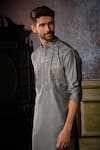 Shop_DiyaRajvvir_Grey Cotton Silk Embroidered Gunmetal Kurta And Pant Set _Online_at_Aza_Fashions