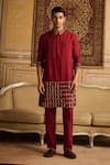 Buy_DiyaRajvvir_Maroon Cotton Silk Embroidered Mirror Kurta And Pant Set _at_Aza_Fashions