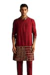 DiyaRajvvir_Maroon Cotton Silk Embroidered Mirror Kurta And Pant Set _Online_at_Aza_Fashions